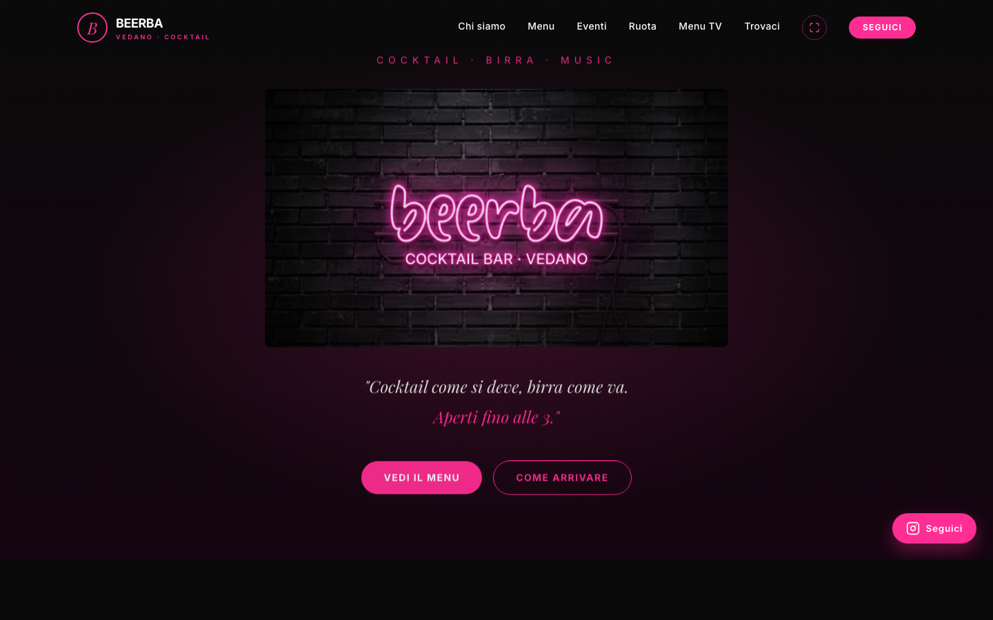 Beerba Cocktail Bar — sito vetrina e menu digitale